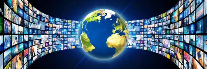 Global Network and Digital Contents. Wide angle visual for banners or advertisements. © metamorworks