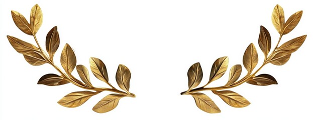Golden laurel branches isolated on white background.