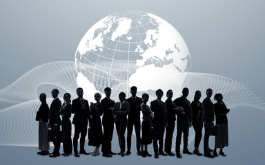 Earth and multinational people. Wide angle visual for banners or advertisements.