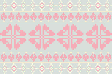 Seamless pattern design. Detailed vector illustration for textile design. Cross stitch pattern. Geometric pattern. Tribal pattern. Pixel art design.