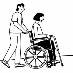 Person pushing wheelchair user assistance care