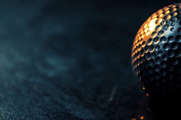 Close-up of a metallic golf ball with dramatic lighting.