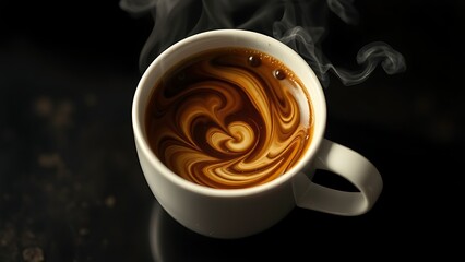 Surreal cup of coffee with swirling cosmic patterns inside, representing the hidden effects of daily ritual.