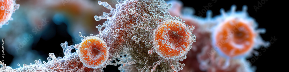 Aufkleber microscopic visualization of cells with spiked surrounding matrix