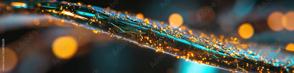 Aufkleber close-up of translucent object with golden specks and bokeh background