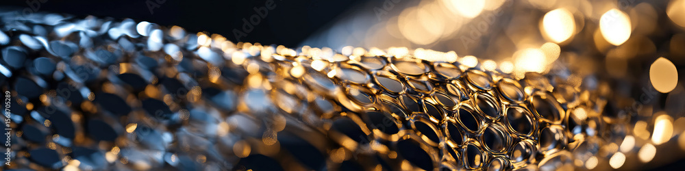 Poster abstract metallic honeycomb structure with bokeh background