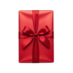 Red gift box with ribbon from top view