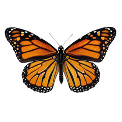 Monarch butterfly with open wings from top view