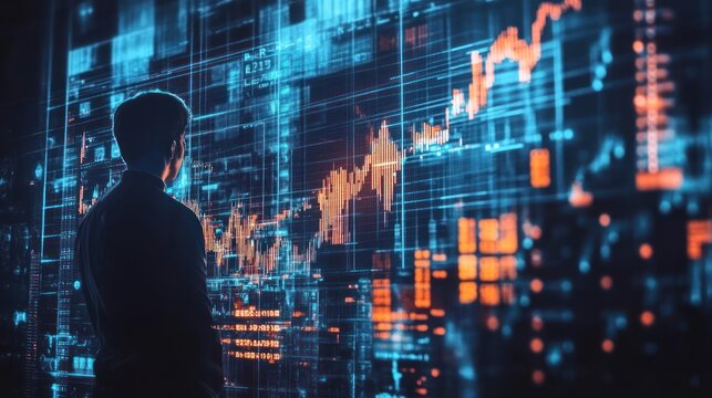Person observing digital data visualizations