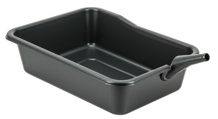 Dark gray plastic oil drain pan with spout