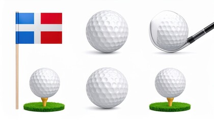 Golf Elements Isolated on White: Dominican Republic Flag, Ball, and Tee