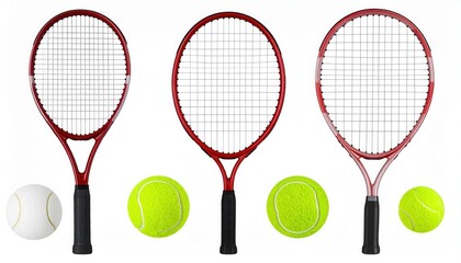 Tennis Rackets and Balls: Three Racquets with Balls on White