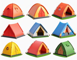 Colorful Tent Collection - 3D Render of Camping Tents on White