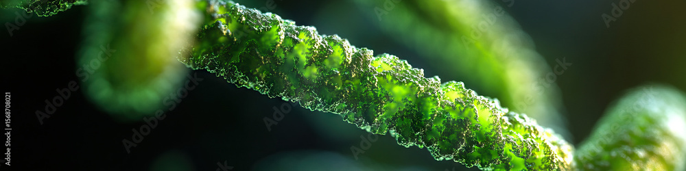 Poster digital rendering of bioluminescent green strand