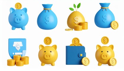 3D Icons of Money: Piggy Banks, Wallets, and Coin Stacks for Financial Concepts