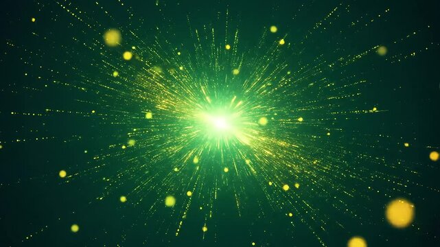 Asymmetric green light burst. abstract beautiful rays of lights on a dark green background with the colors of green and yellow