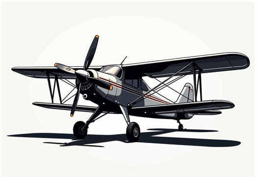 Detailed vector illustration of a classic biplane with a propeller, capturing the nostalgic spirit of vintage aviation and historical airshow aircraft.

