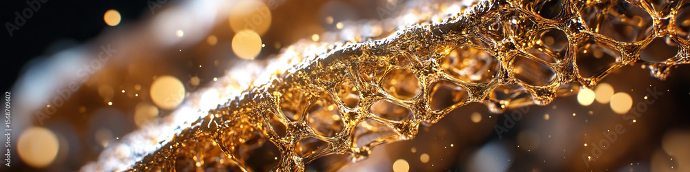 Poster Golden Viscous Substance with Network Structure and Bokeh Background