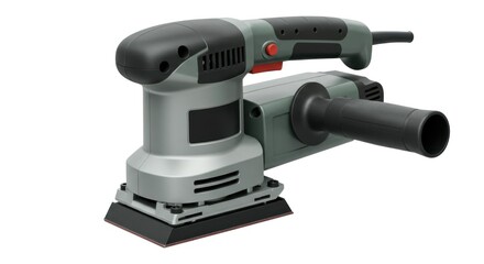 Gray and black electric sander, angled view