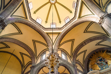Ceiling and dome detail of the Metropolitan Cathedral in Mexico City, showcasing its neoclassical...