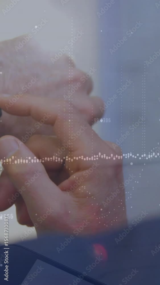 Aufkleber animation of financial data processing over caucasian man using smartwatch