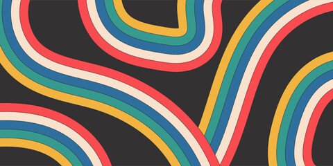 Obraz premium Collection of 70s poster, banner, cover, card. background . Set of retro wall decoration, groovy, trippy, colorful line. Vintage hippie wall art for interior, decorative, dots flayer simple and trendy