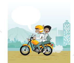 Best Friends on a Motorbike, Vector illustration