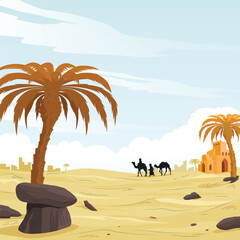 Camel Caravan Crossing Desert Landscape