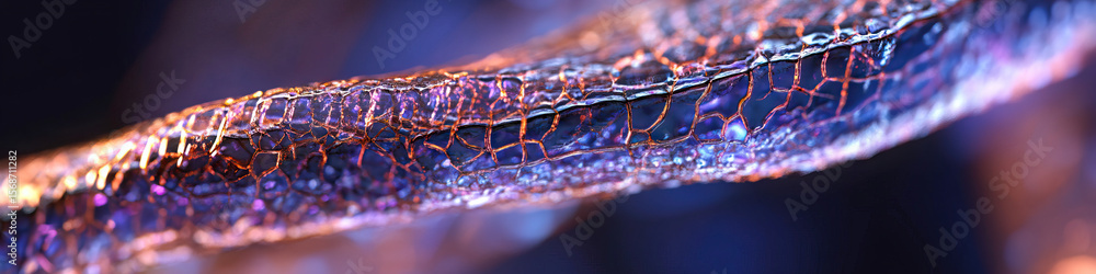 Poster digital render of cracked translucent structure with veining