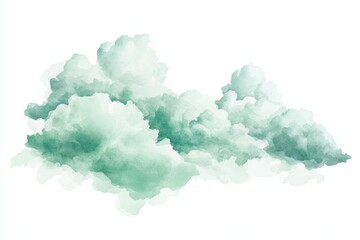 Watercolor painting of a teal cumulus cloud cluster isolated on white.