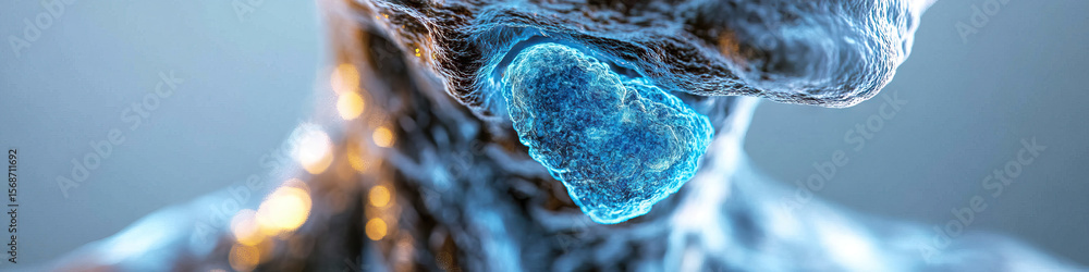 Poster digital rendering of tissue structure with blue mass