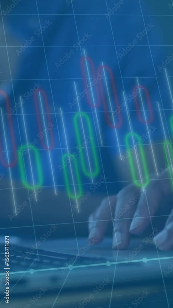 Aufkleber animation of financial data processing over diverse colleagues discussing work in office