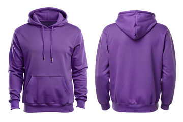 Simple purple hoodie front view, blank sweatshirt for branding, fashion clothing template, isolated on transparent background, PNG file