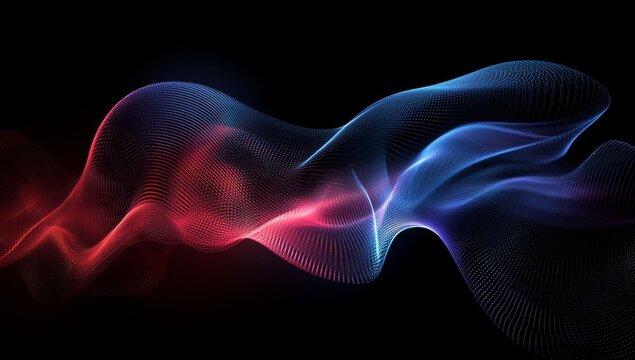 Abstract red and blue glowing wave on black background.