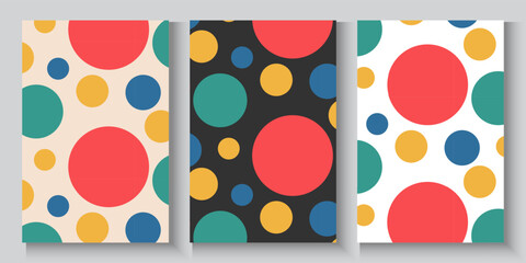 Fototapeta premium Collection of 70s poster, banner, cover, card. background . Set of retro wall decoration, groovy, trippy, colorful line. Vintage hippie wall art for interior, decorative, dots flayer simple and trendy