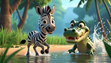 Naklejka premium crocodiles and zebras 