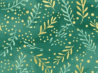 Delicate teal and gold leaf pattern on a teal background.