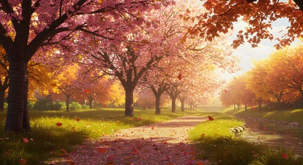 Fototapeta premium autumn atmosphere cherry blossoms in japan