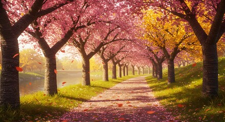 Fototapeta premium autumn atmosphere cherry blossoms in japan