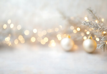 Festive Background with Golden Ornaments and Bokeh Lights