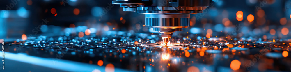 Poster cnc milling machine operating on metallic surface