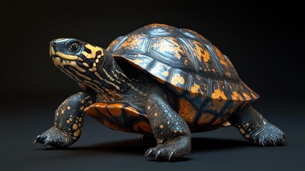 Obraz premium 3D Rendered Turtle; Detailed Shell Pattern; Dark Background; Stock Photo