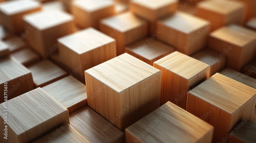 Poster abstract wooden blocks background. possible use design, architecture
