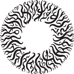 Black abstract organic shapes forming a circular pattern white
