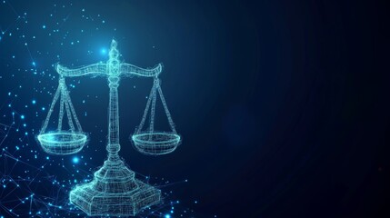 Digital blue background with polygonal wireframe judicial services 