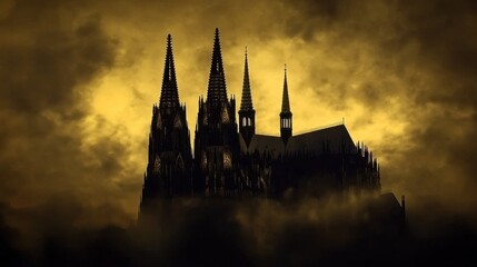 Majestic Cathedral Silhouette Under Dramatic Shadow Play at Dusk