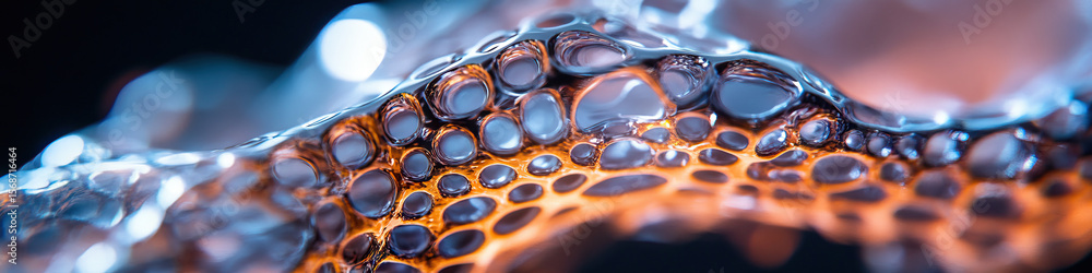 Poster abstract image of interconnected spherical cavities in translucent material