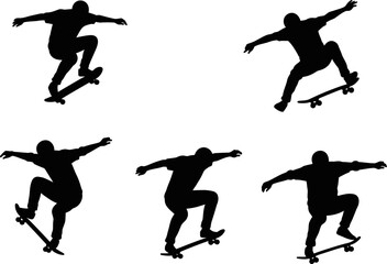 Skateboarder silhouette vector art for extreme sports design and skate park graphics and skateboard tricks