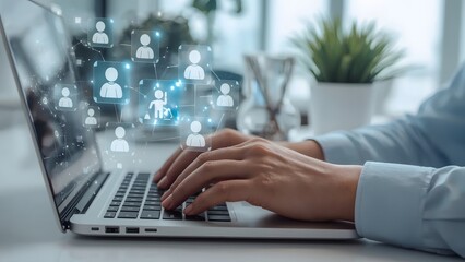 Connecting People Through Technology A High-Quality Photo of Person Using Laptop for Networking