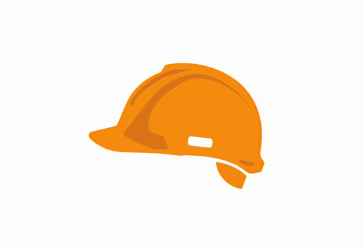A bold orange hard hat icon in a flat, minimalist style, representing construction industry safety, engineering projects, and essential worker protective gear.
